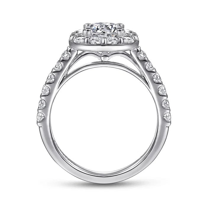 Skylar - 14K White Gold Cushion Halo Round Diamond Engagement Ring - GABRIEL BROS, INC