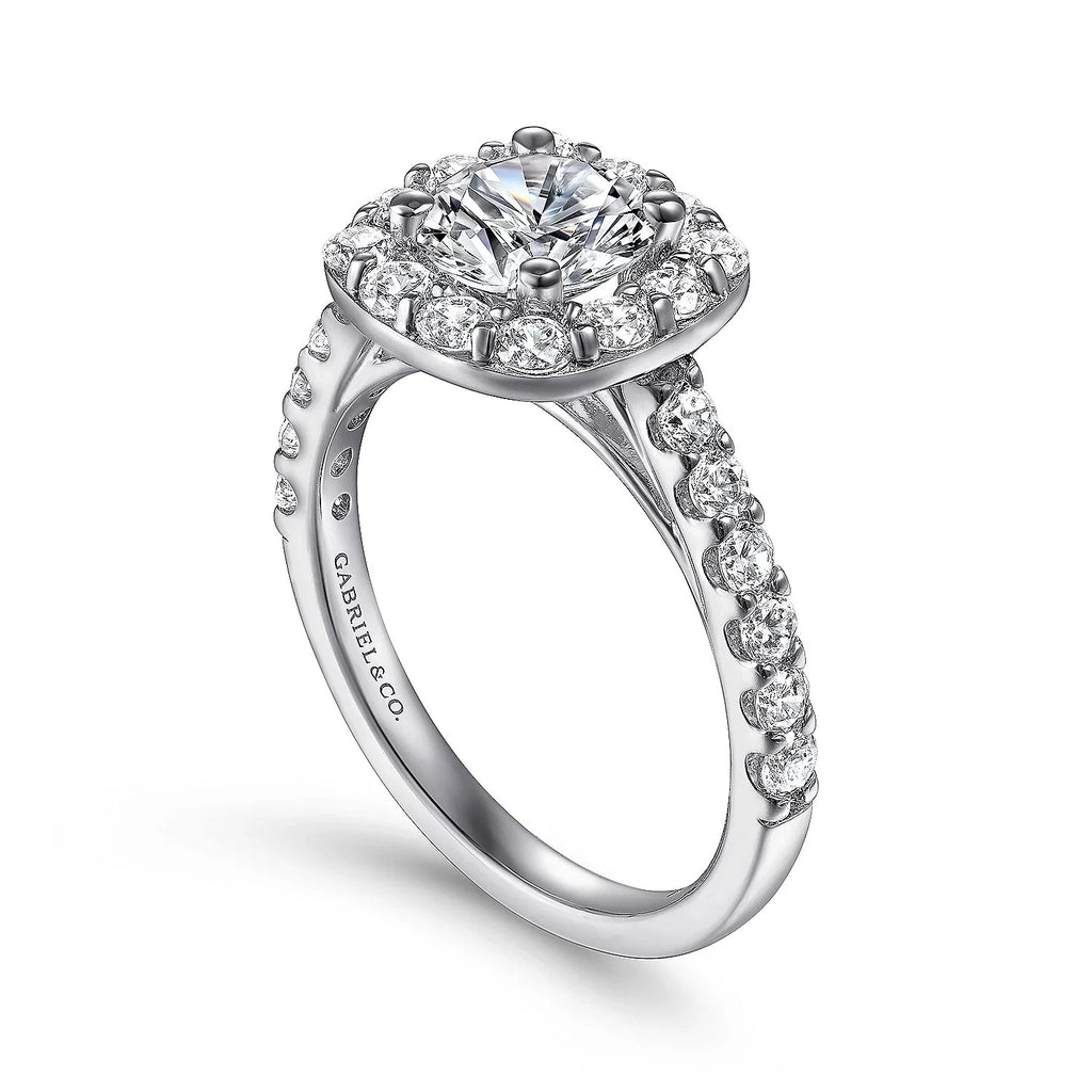 Skylar - 14K White Gold Cushion Halo Round Diamond Engagement Ring - GABRIEL BROS, INC