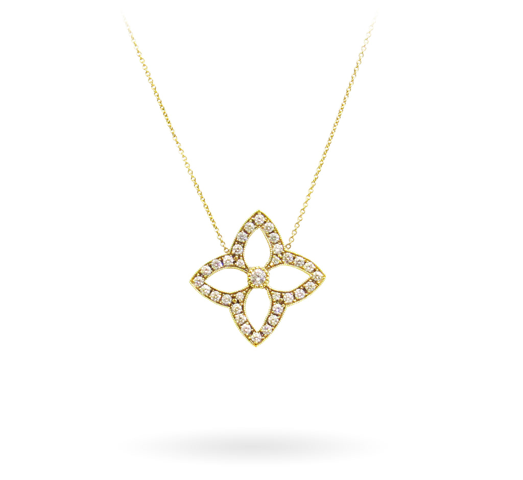 Gold and Diamond Quatrefoil Necklace - WILLIAM LEVINE INC