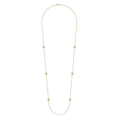 14K Yellow Gold Bujukan Double Sided Diamond Station Necklace - GABRIEL BROS, INC