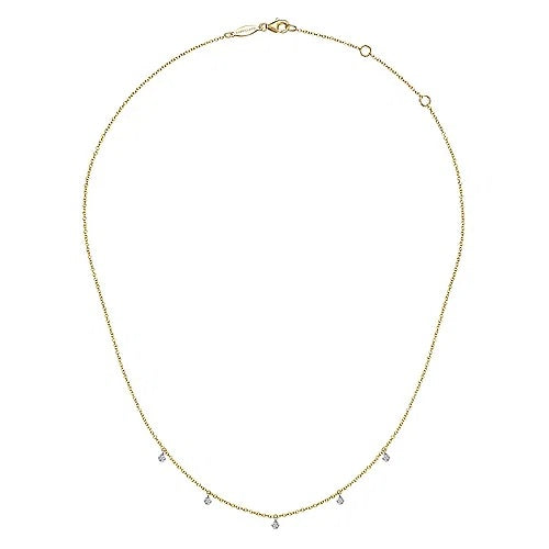 14K Yellow-White Gold Diamond Stations Droplet Necklace - GABRIEL BROS, INC