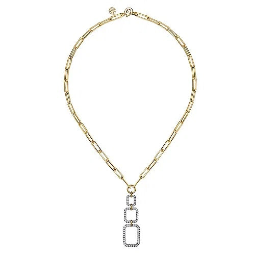 Yellow-White Chain Necklace with Geometric Pave Diamond Pendant - GABRIEL BROS, INC