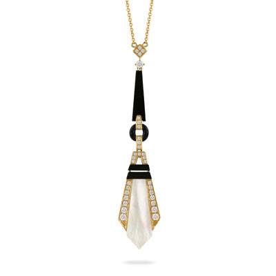 Mother of Pearl, Black Onyx and Diamond Necklace - DOVE'S JEWELRY DESIGN