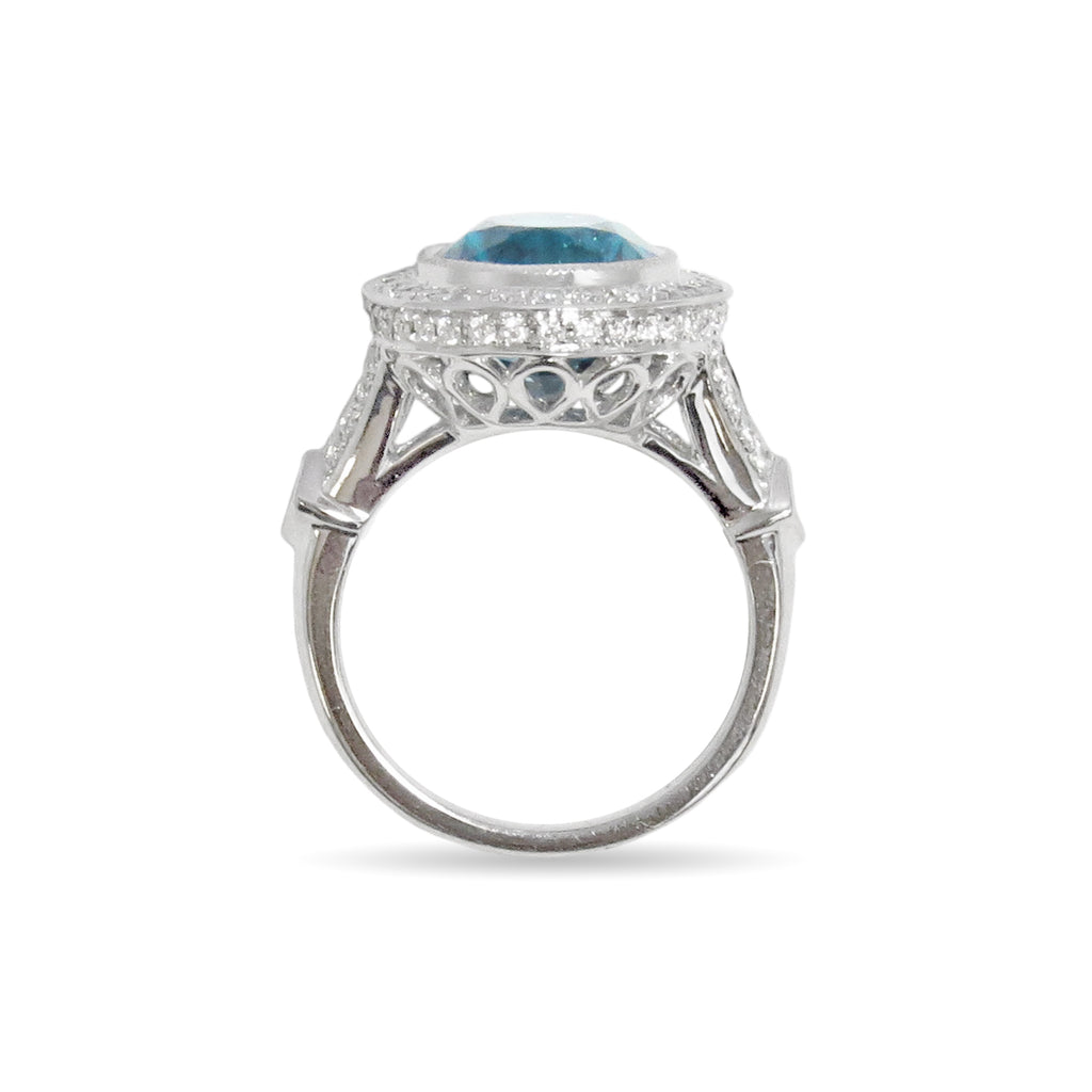 Blue Zircon and Diamond Ring - SPARK CREATIONS INC