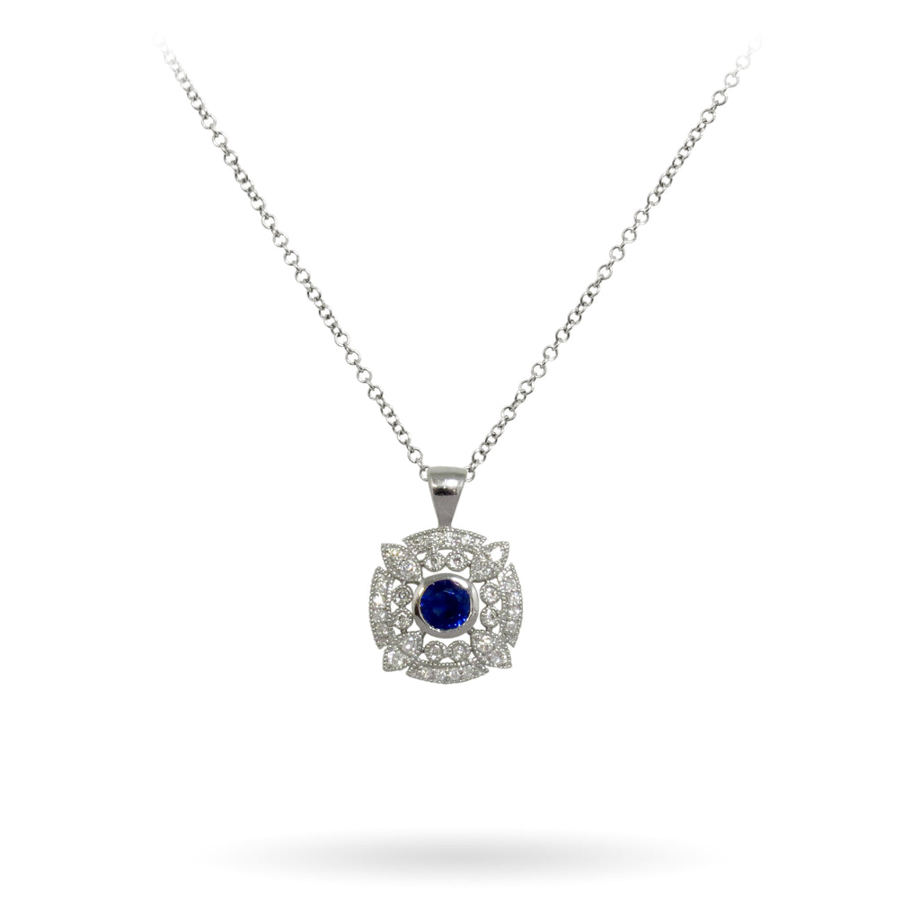 WHITE GOLD SAPPHIRE AND DIAMOND PENDANT - JACK PRITCHARD